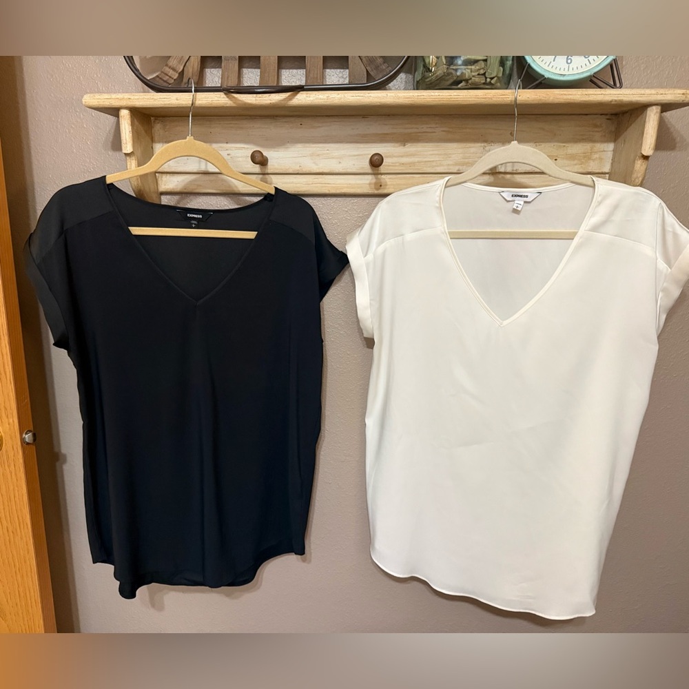 Express brand v neck tops,black and white, size large, gently worn.